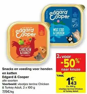 Carrefour Edgard + cooper vlootjes terrine chicken + turkey adult aanbieding