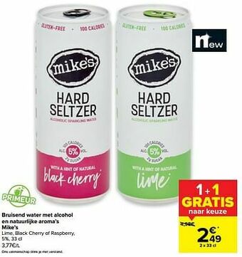 Carrefour Bruisend water met alcohol en natuurlijke aroma`s mike`s aanbieding