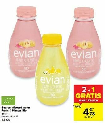 Carrefour Gearomatiseerd water fruits + plantes bio evian aanbieding