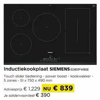 Siemens inductiekookplaat ed851fwb5e