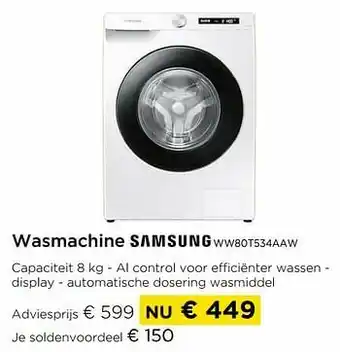 Molecule Samsung wasmachine ww80t534aaw aanbieding