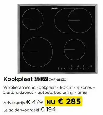 Molecule Zanussi kookplaat zhrn643x aanbieding