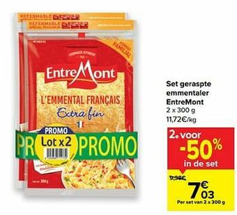 Carrefour Set geraspte emmentaler entremont aanbieding