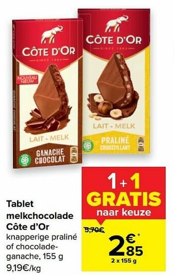 Carrefour Tablet melkchocolade côte d`or aanbieding