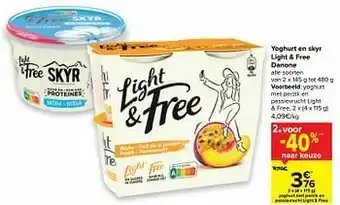 Carrefour Danone yoghurt met perzik en passievrucht light + free aanbieding