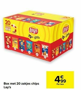 Carrefour Box met 20 zakjes chips lay`s aanbieding
