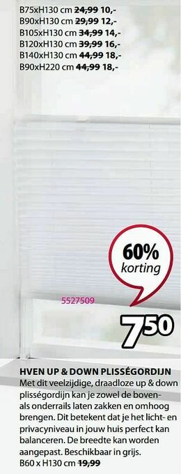 Jysk Hven up + down plisségordijn aanbieding