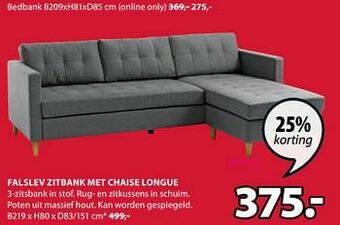Jysk Falslev zitbank met chaise longue aanbieding