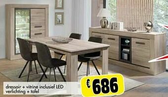 Budget Meubelen Dressoir + vitrine inclusief led verlichting + tafel aanbieding