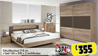 Budget Meubelen Schuifdeurkast + bed + 2 nachtkastjes aanbieding