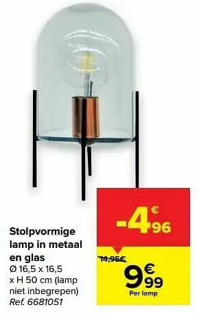 Carrefour Stolpvormige lamp in metaal en glas aanbieding