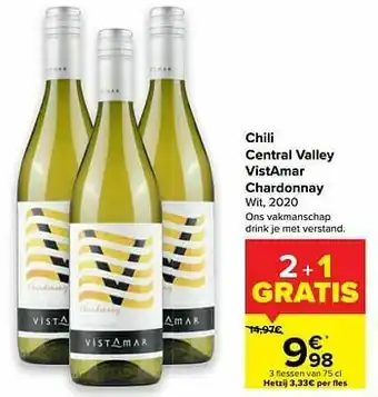 Carrefour Chili central valley vistamar chardonnay wit, 2020 aanbieding