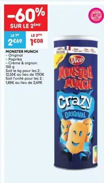 Leader Price Monster Munch , Original , Paprika Creme & Oignon 150g aanbieding