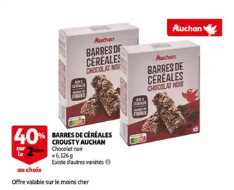 Auchan Barres de cereales crousty auchan chocolait noir x 6, 126g aanbieding