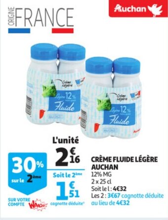 Auchan Creme Fluide Legere Auchan aanbieding