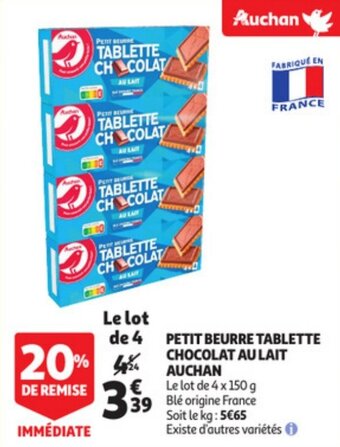 Petit Beurre Tablette Chocolat AU Lait Auchan