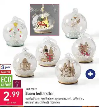 ALDI Light zone glazen ledkerstbal aanbieding