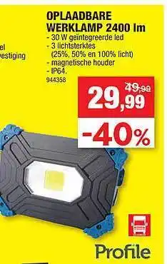 Hubo Oplaadbare werklamp 2400 lm profile aanbieding