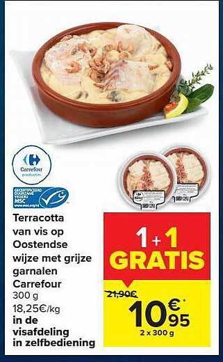 Carrefour Terracotta van vis op oostendse wijze met grijze garnalen carrefour aanbieding