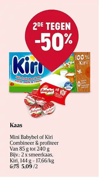 Delhaize Kaas mini babybel of kiri 2de tegen -50% aanbieding