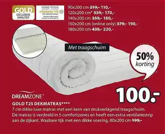 Jysk Gold t25 dekmatras dreamzone aanbieding