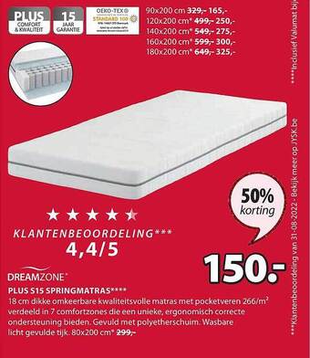 Jysk Dreamzone plus s15 springmatras aanbieding