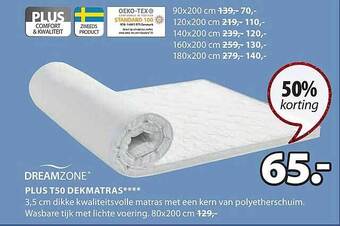 Jysk Dreamzone plus t50 dekmatras aanbieding