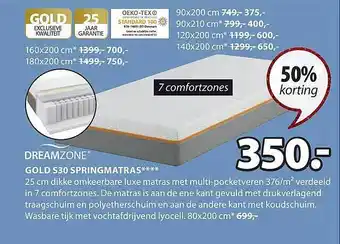 Jysk Gold s30 springmatras dreamzone aanbieding