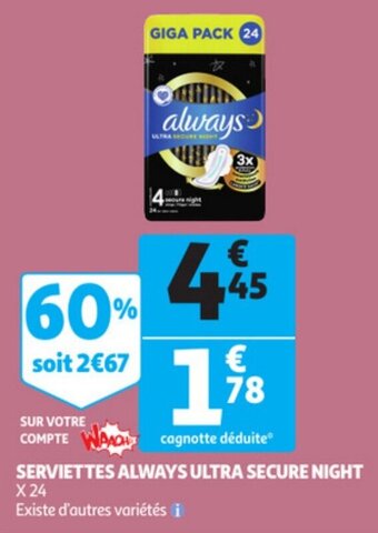 Auchan Serviettes Always Ultra Secure Night aanbieding
