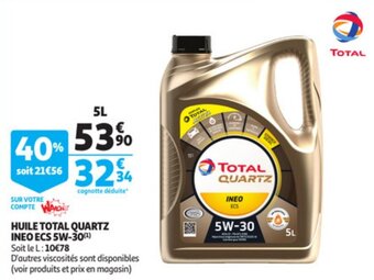 Auchan Huile Total Quartz Ineo ECS 5W-30 aanbieding