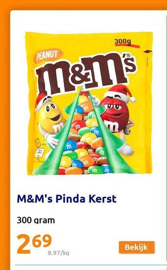 Action M&m's pinda kerst 300 gram aanbieding