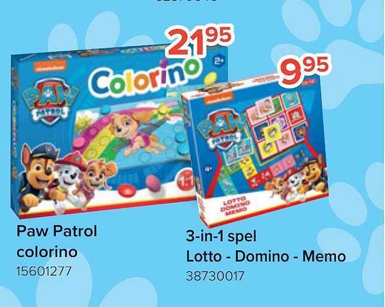 Paw patrol colorino, 3in1 spel lotto domino memo promotie bij