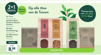 De Tuinen Kruideninfusie Kurkuma Kaneel Germber 15Zakjes + Rooibos Avondmelange 100gm + Kruideninfusie Germber 100gm 2+1grati