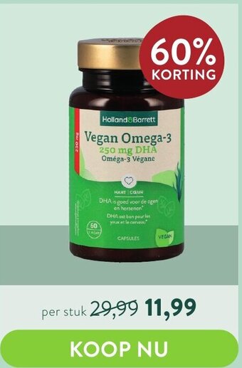 Holland & Barrett Vegan Omega-3 250mg DHA 60 Capsules aanbieding
