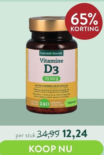 Holland & Barrett Holland & Barrett Vitamine D3 25mcg 240 Tabletten aanbieding