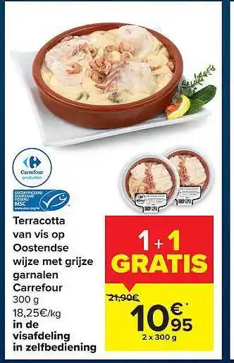 Terracotta van vis op oostendse wijze met grijze garnalen