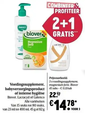 Voedingssupplement, babyverzorgingsproduct of intieme hygiëne.
