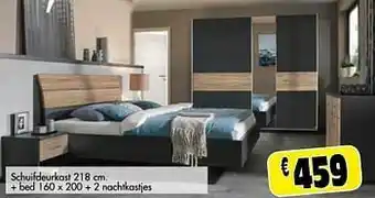 Budget Meubelen Schuifdeurkast + bed + 2 nachtkastjes aanbieding