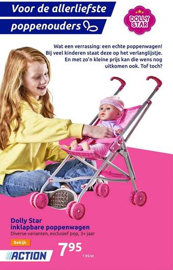 Action Dolly star inklapbare poppenwagen aanbieding