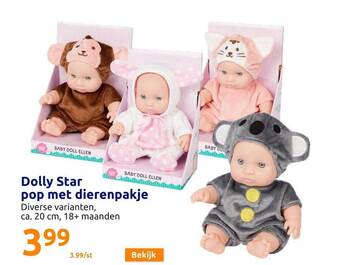 Action Dolly star pop met dierenpakje aanbieding