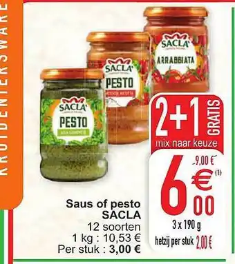 Cora Saus of pesto sacla aanbieding