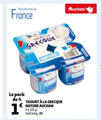 Auchan Yaourt a la grecque nature auchan 4x125g aanbieding
