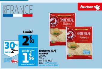 Auchan Emmental rape auchan 29% mg 350g aanbieding