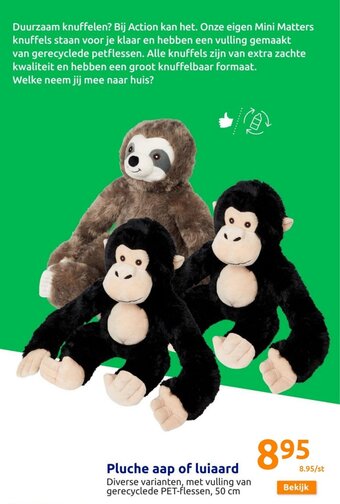 Action Pluche aap of luiaard aanbieding