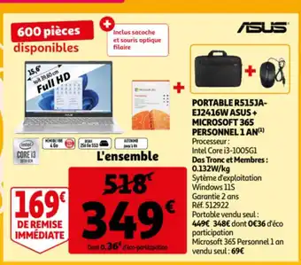 Portable R515JAEJ2416W ASUS + Microsoft 365 personnel 1an