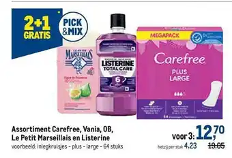 Makro Assortiment carefree, vania, ob, le petit marseillais en listerine aanbieding