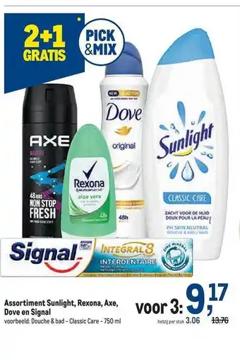 Assortiment sunlight, rexona, axe, dove en signal