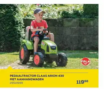 Pedaaltractor claas arion 430 met aanhangwagen