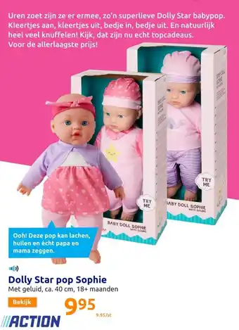 Action Dolly Star Pop Sophie Met Geluid, ca. 40cm, 18+ Maanden aanbieding