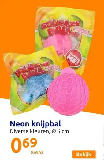 Action Neon Knijpbal Diverse Kleuren, 6 cm aanbieding